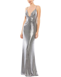 Mac Duggal Metallic Faux Wrap Spaghetti Strap Gown