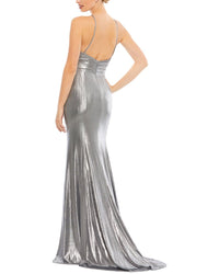 Mac Duggal Metallic Faux Wrap Spaghetti Strap Gown