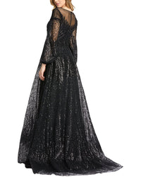 Mac Duggal Encrusted Illusion Long Sleeve A Line Gown