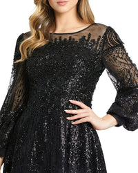 Mac Duggal Encrusted Illusion Long Sleeve A Line Gown