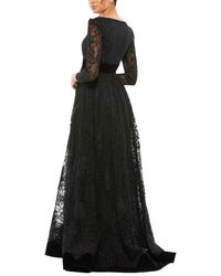 Mac Duggal Lace Long Sleeve V-Neck Wrap Over Gown