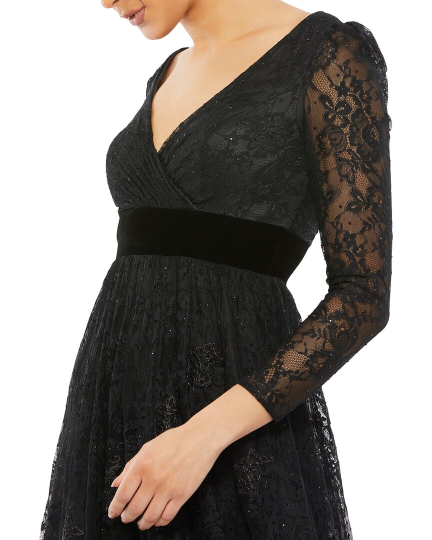 Mac Duggal Lace Long Sleeve V-Neck Wrap Over Gown