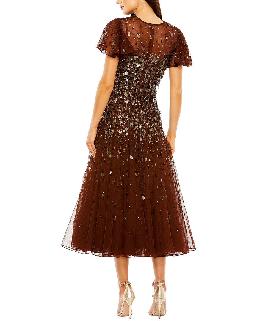 Mac Duggal High Neck Flutter Sleeve Beaded Dress