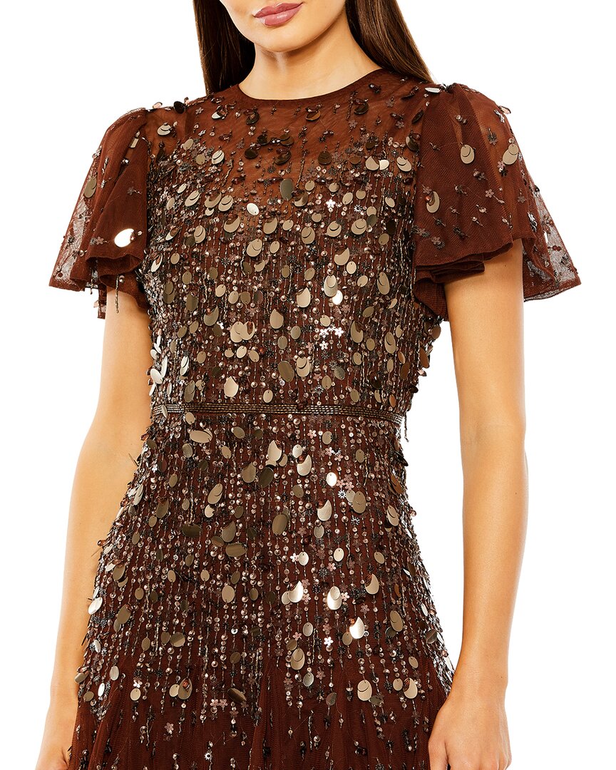 Mac Duggal High Neck Flutter Sleeve Beaded Dress