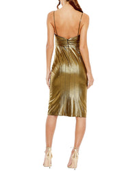 Mac Duggal Metallic V Neck Midi Dress