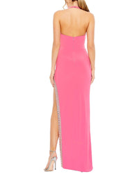 Mac Duggal Halter Neck Beaded Slit Detail Gown