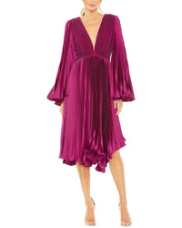 Mac Duggal Long Flare Sleeve Pleated Dress