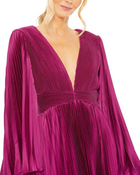 Mac Duggal Long Flare Sleeve Pleated Dress