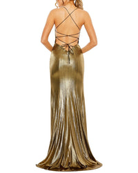 Mac Duggal Metallic Corset Back Column Gown