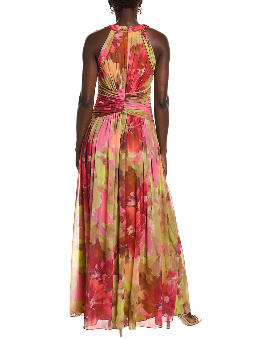 Badgley Mischka Floral Pleated Waist Gown