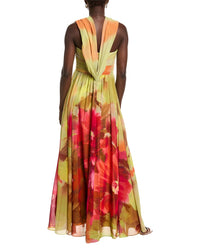 Badgley Mischka Floral Scarf Strapless Gown