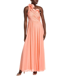 Badgley Mischka One Shoulder Ruffle Gown