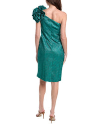 Teri Jon By Rickie Freeman Metallic Pebble Jacquard One- Shoulder Flower Ruffle