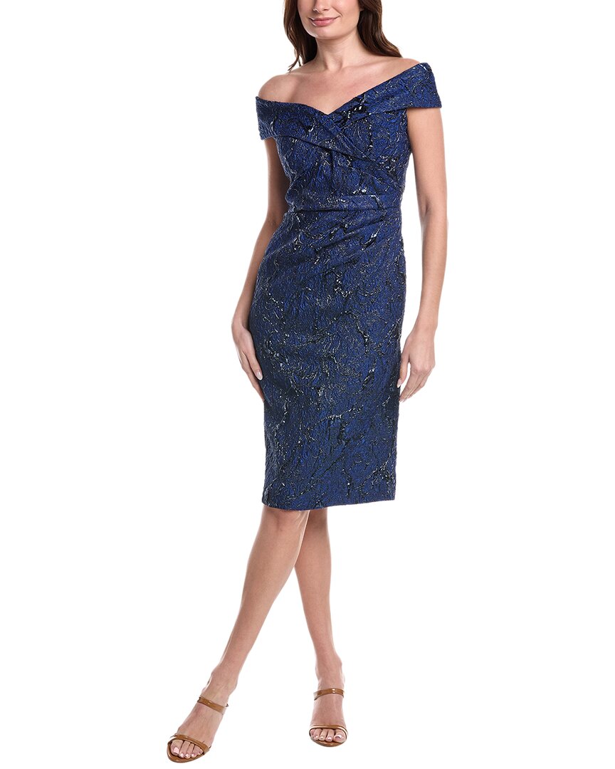 Teri Jon By Rickie Freeman Metallic Jacquard Portrait Side Ruched Dress