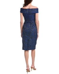 Teri Jon By Rickie Freeman Metallic Jacquard Portrait Side Ruched Dress