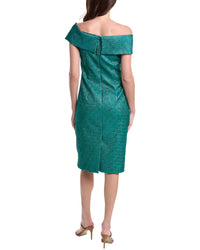 Teri Jon By Rickie Freeman Pebble Jacquard Asymmetrical Bow Shoulder Dress