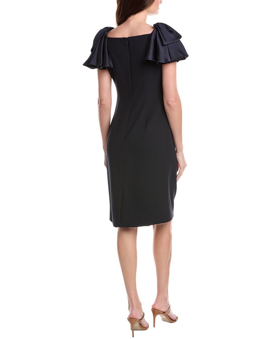 Teri Jon By Rickie Freeman Crepe Boatneck Satin Ruffle Shoulder Dress