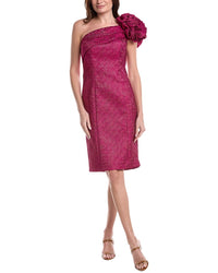 Teri Jon By Rickie Freeman Metallic Pebble Jacquard One Shoulder Flower Ruffle