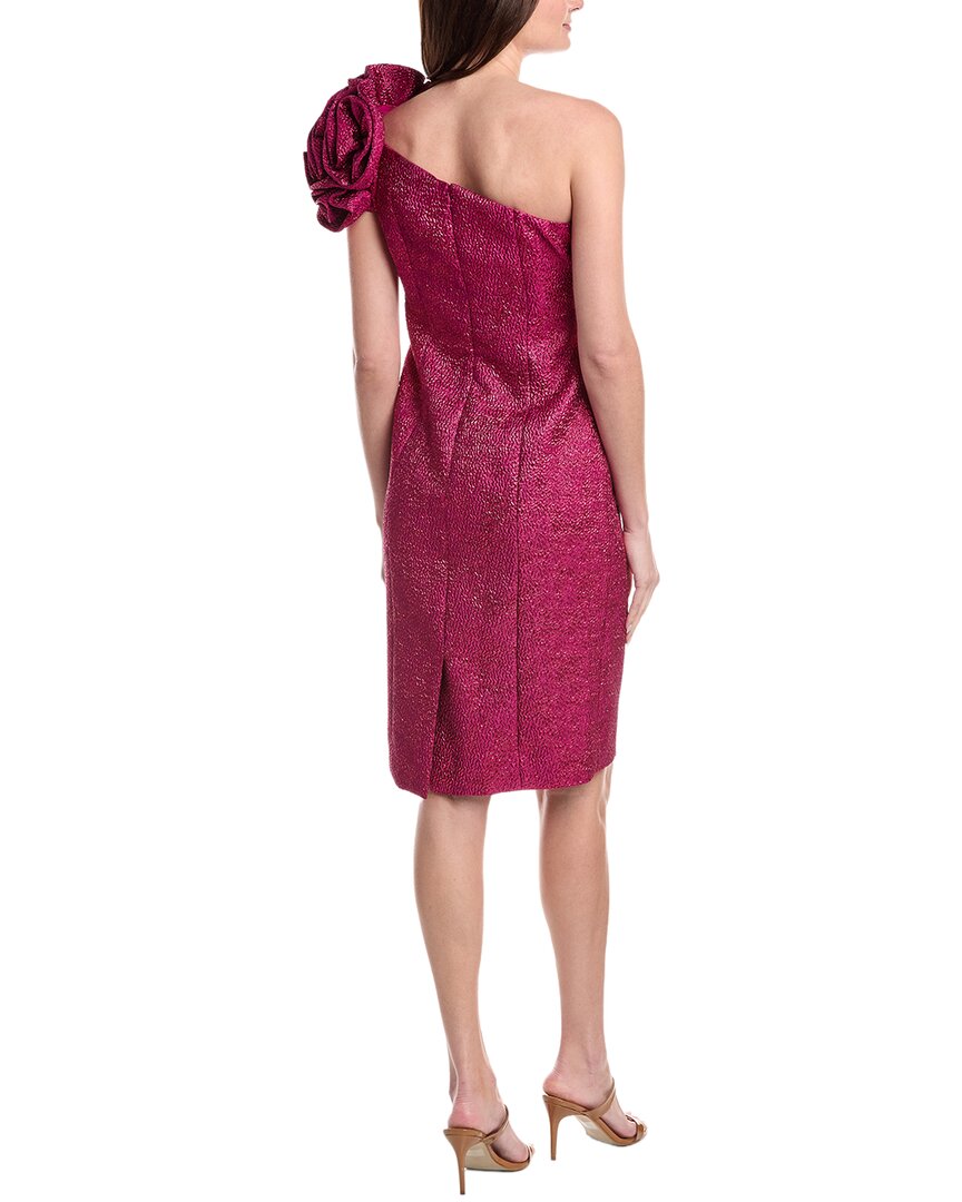 Teri Jon By Rickie Freeman Metallic Pebble Jacquard One Shoulder Flower Ruffle