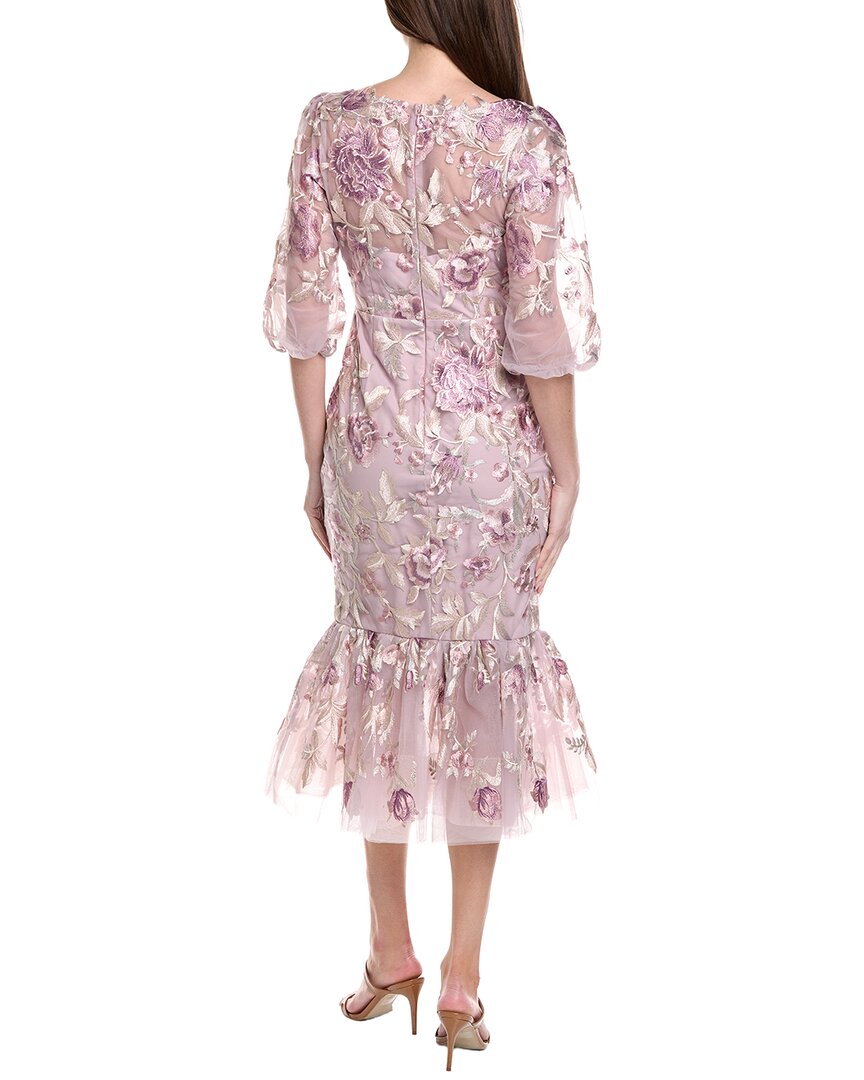 Marchesa Notte Puff Sleeve Midi Dress