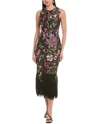 Marchesa Notte Embroidered Floral Midi Dress