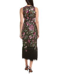 Marchesa Notte Embroidered Floral Midi Dress