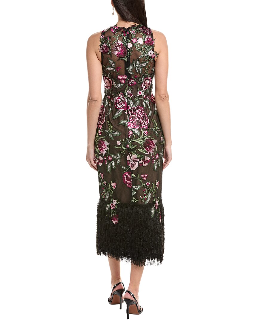 Marchesa Notte Embroidered Floral Midi Dress