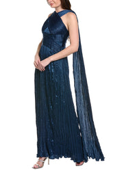 Marchesa Notte Crimped Satin Gown