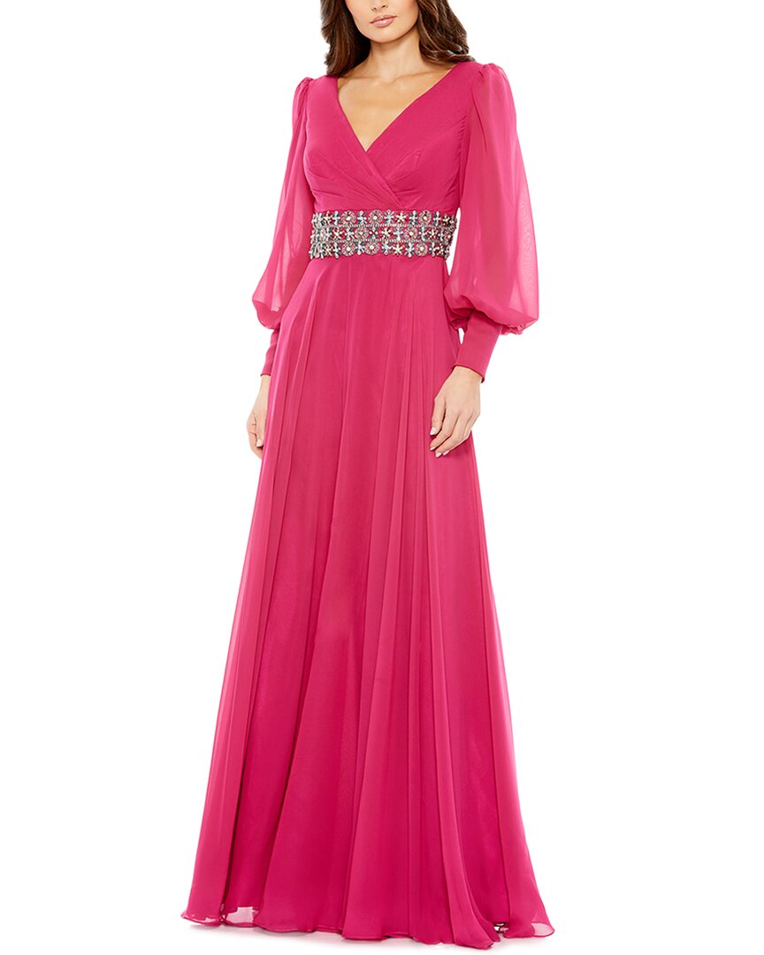 Mac Duggal Bishop Sleeve Wrap Over Belt Detail Flo