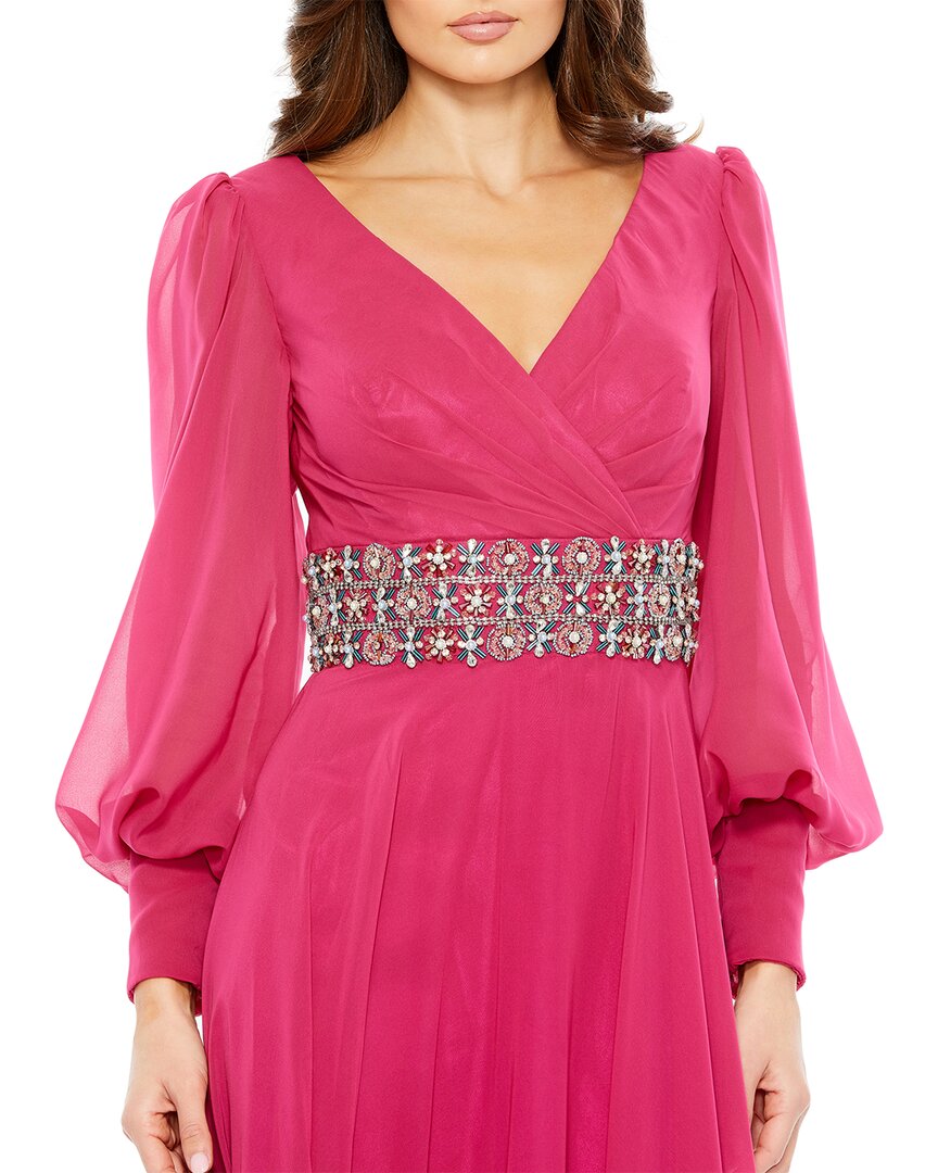 Mac Duggal Bishop Sleeve Wrap Over Belt Detail Flo