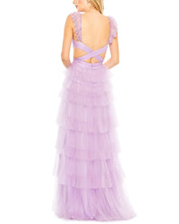 Mac Duggal Ruffle Tiered Tulle Cut Out Gown