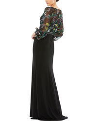Mac Duggal Embroidered Illusion Puff Sleeve Gown