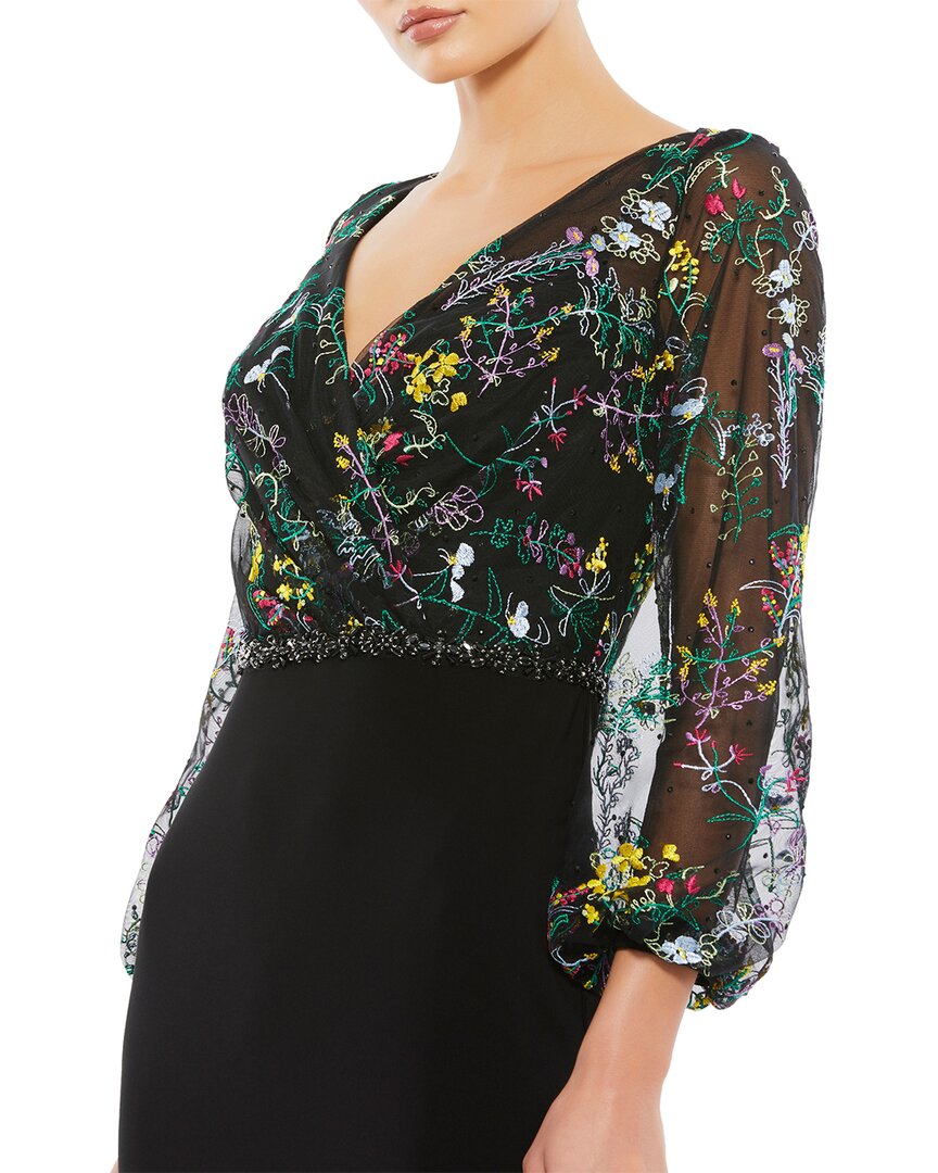 Mac Duggal Embroidered Illusion Puff Sleeve Gown