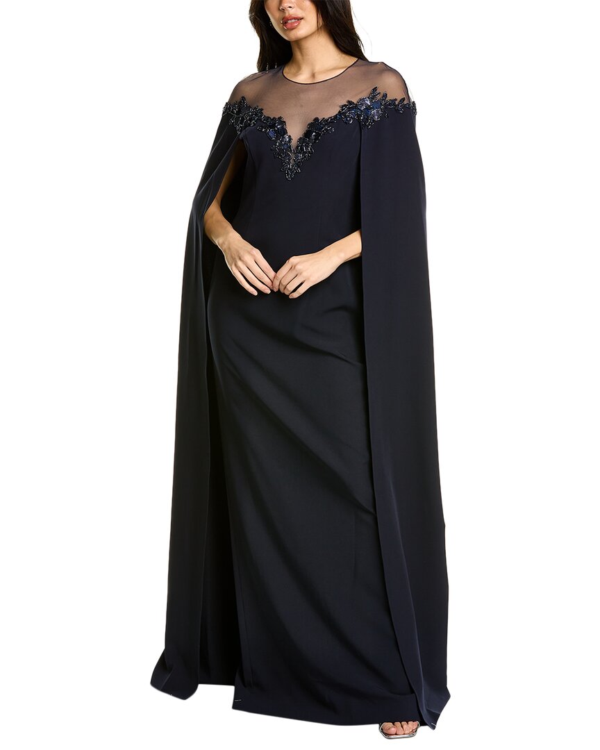 Marchesa Notte Cape Gown Navy