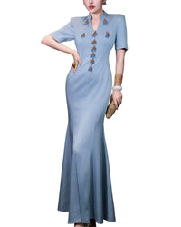 Burryco Blue Solid Maxi Dress