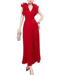 Burryco Red Solid Maxi Dress