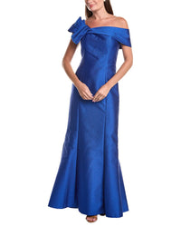 Teri Jon by Rickie Freeman Teri Jon By Rickie Freeman Metallic Jacquard Asymmetrical Neck Bow Shoulder