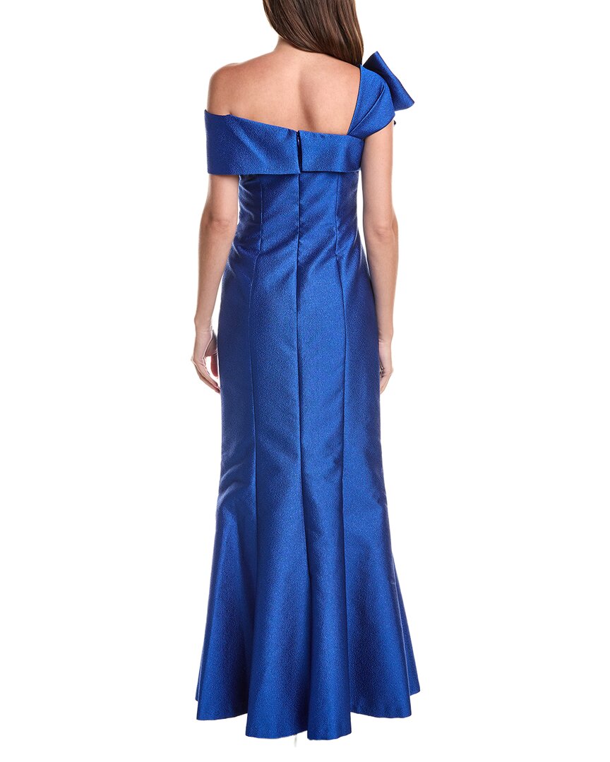 Teri Jon by Rickie Freeman Teri Jon By Rickie Freeman Metallic Jacquard Asymmetrical Neck Bow Shoulder