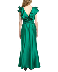 Badgley Mischka V-Neck Ruffle Gown