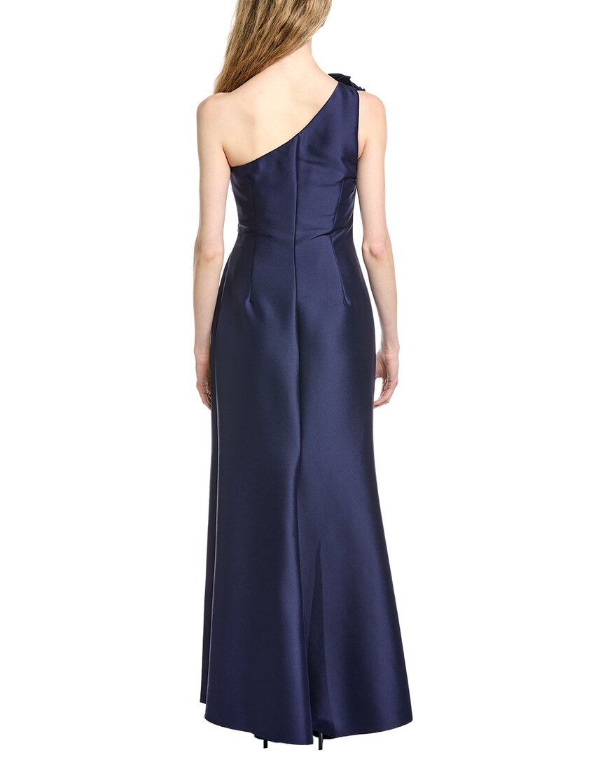 Badgley Mischka Side Drape Flower Shoulder Gown