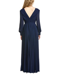 Badgley Mischka Pleated V-Neck Gown