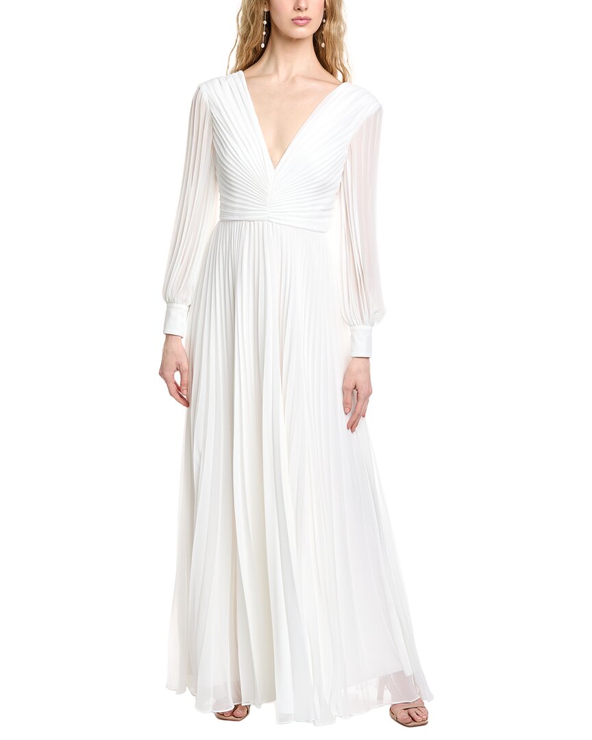 Badgley Mischka Pleated V-Neck Gown