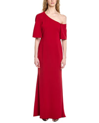 Badgley Mischka Wrap Off Shoulder Gown