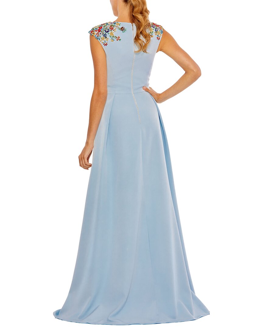 Mac Duggal Beaded Cap Sleeve V Neck A-Line Gown