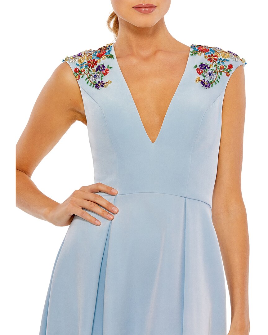 Mac Duggal Beaded Cap Sleeve V Neck A-Line Gown