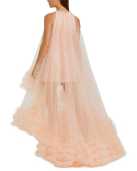 Mac Duggal Tulle High Neck Sleeveless Ruffled Hem Hi-Lo Gown