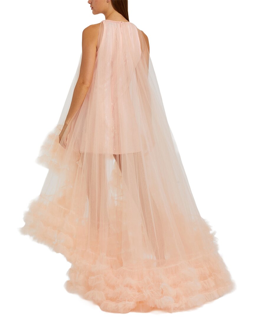 Mac Duggal Tulle High Neck Sleeveless Ruffled Hem Hi-Lo Gown