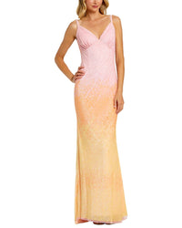 Mac Duggal Sequin Spaghetti Strap Cowl Back Mermaid Gown