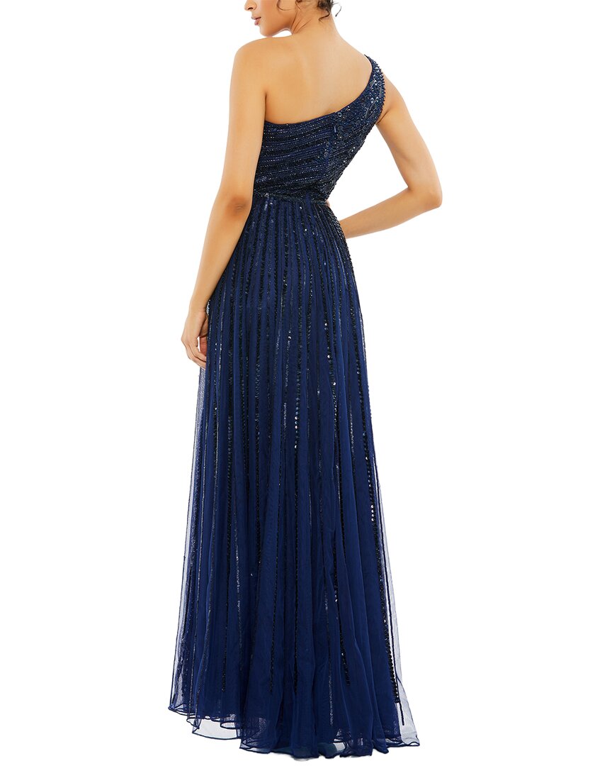 Mac Duggal Sequin Beaded Mesh One Shoulder A-Line Gown