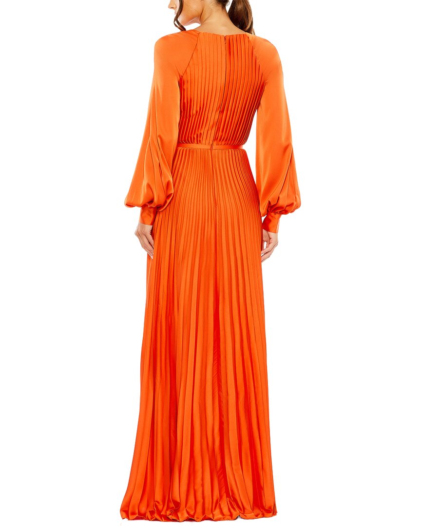 Mac Duggal Pleated High Neck Raglan Long Sleeve Side Slit Gow